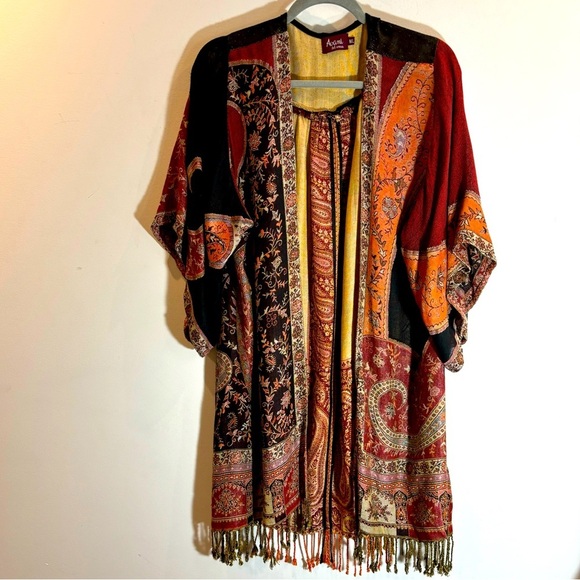 AVANI DEL AMOUR Sz M/L Bohemian Unlined Colourful Fringed Open Front Kimono - Picture 1 of 8